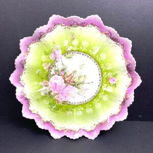 Antique Austrian Porcelain Decorative Plate Star Mark, Hand-Painted 1890–1910